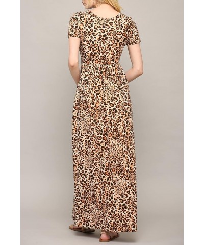 Womens Short Sleeve Loose Plain Casual Long Maxi Dresses with Pockets Wdr2284_leopard $12.13 Dresses