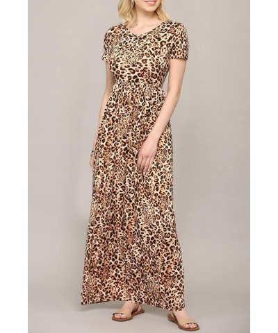 Womens Short Sleeve Loose Plain Casual Long Maxi Dresses with Pockets Wdr2284_leopard $12.13 Dresses