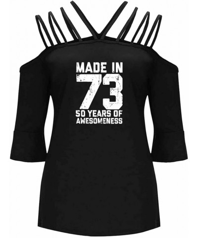 Made in 72 Printed 50th Birthday Women Casual Off The Shoulder Tops Ruffle Sleeve T Shirt Black-73-1 $12.92 Tees