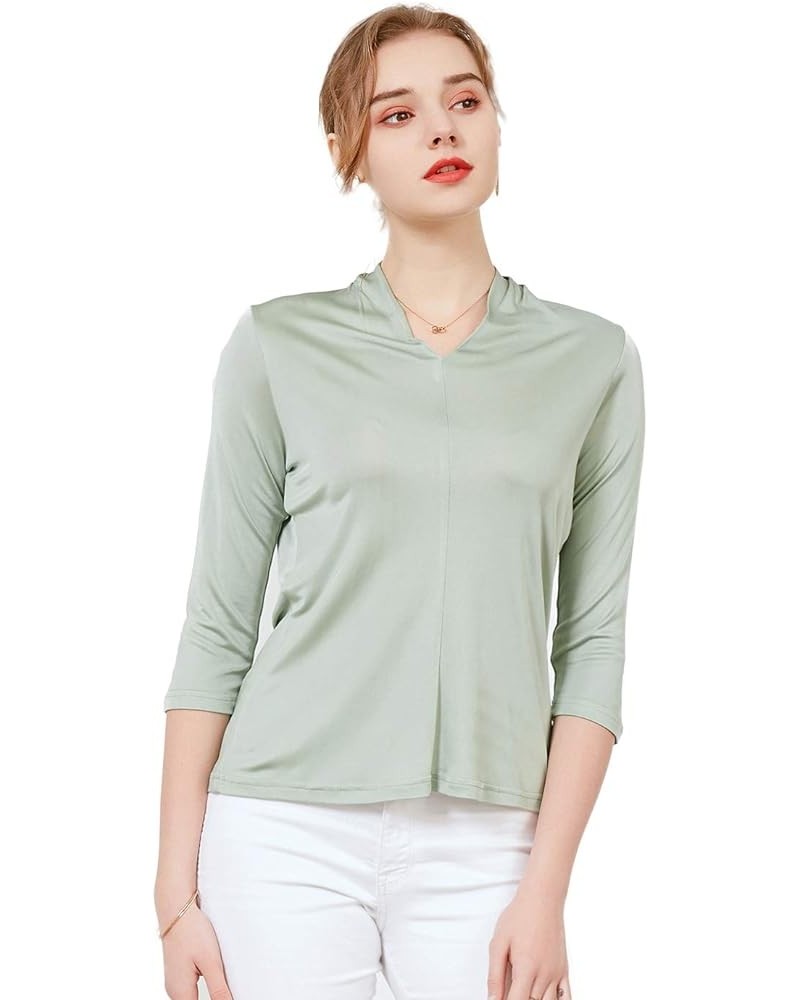 Alexander Women's Mulberry Silk T-Shirt Fashion Tops Green $21.83 Tees