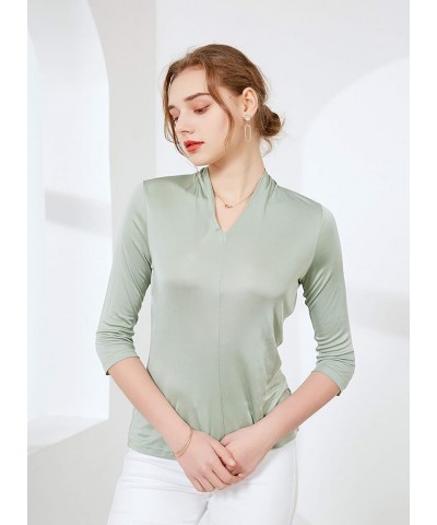 Alexander Women's Mulberry Silk T-Shirt Fashion Tops Green $21.83 Tees