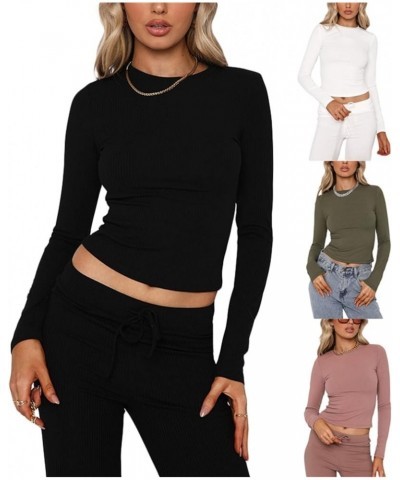 Women Sexy Long/Short Sleeve T Shirt Baby Tees Crew Neck Slim Fitted Crop Top Causal Solid Y2k Pullover Basic Tops C Grey $6....