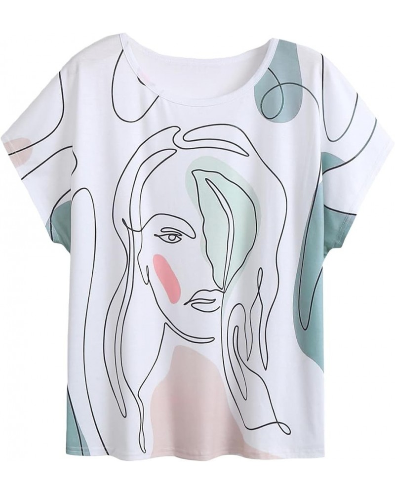 Women's Figure Graphic Print Short Sleeve Round Neck T Shirt Top Figure Graphic White $11.00 Tees