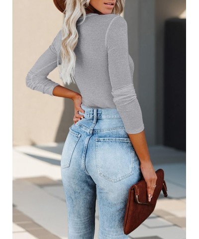 Women's Long Sleeve Shirts Scoop Neck Ribbed Knit Tops Slim Fitted Casual Basic Blouses Long Sleeve Grey $14.49 Blouses