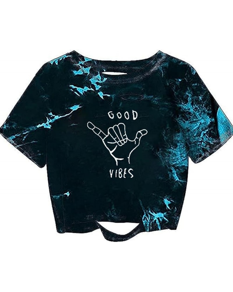 Women's Casual Short Sleeve Graphic Print Tie Dye Crop Top T Shirt Tie Dye Blue $9.89 Tees