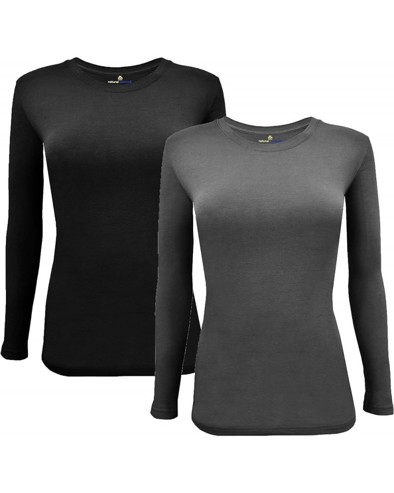 Women's Under Scrub Tee Crew Neck Long Sleeve T-Shirt Z-2pk-blk/Chl $16.50 Tees