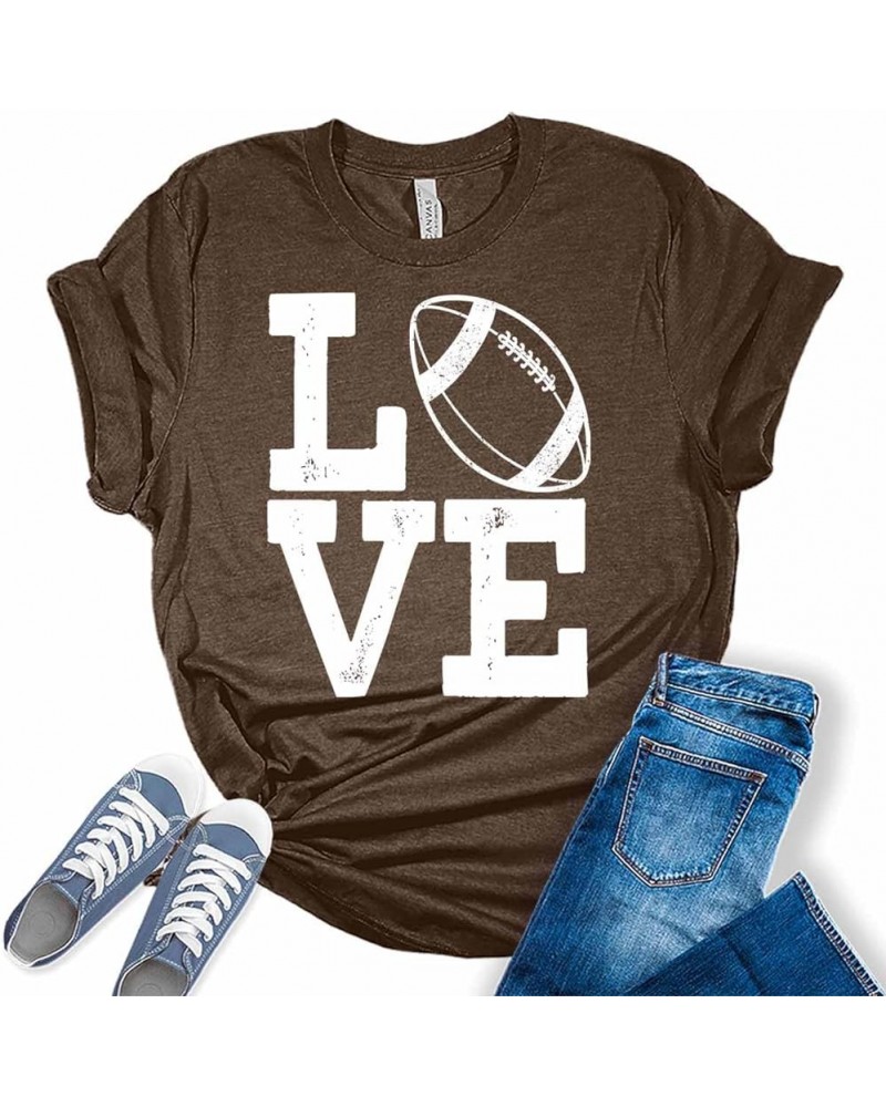 Football Shirts for Women Touchdown Season Tshirt Cute Leopard Bleach Print Fall Graphic Tees Za - Heather Brown $11.18 Tees