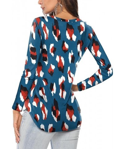 Womens T Shirts V Neck Basic Tee B: Printed Leopard Blue $13.23 Tees