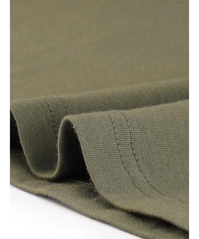 Women Elbow Sleeves Round Neck Slim Fit Tee Olive Green $11.50 Tees