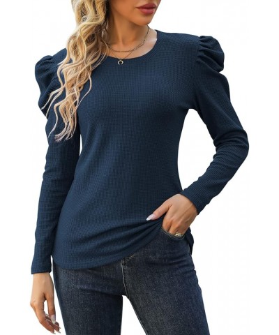 Long Sleeve Shirts for Women Casual Dressy Blouse Tops 2024 Spring Fashion T-Shirts Navy Blue $11.25 Blouses