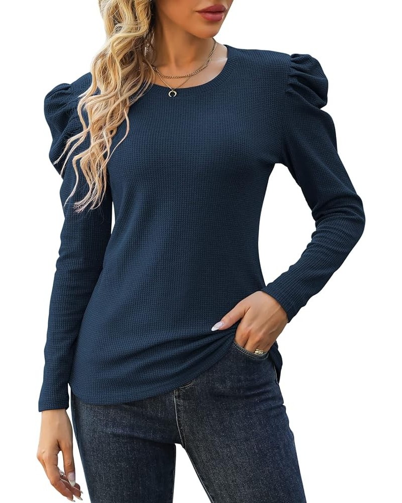 Long Sleeve Shirts for Women Casual Dressy Blouse Tops 2024 Spring Fashion T-Shirts Navy Blue $11.25 Blouses