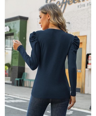 Long Sleeve Shirts for Women Casual Dressy Blouse Tops 2024 Spring Fashion T-Shirts Navy Blue $11.25 Blouses