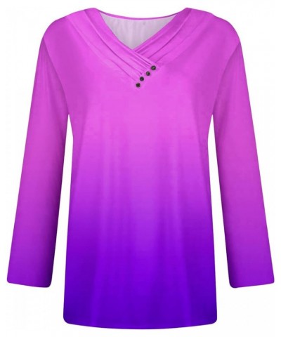 Women V Neck Short/Long Sleeve Tops Casual Button Shirts Trendy Slim Fit T Shirt Tunic Tops to Wear with Leggings A2-purple $...