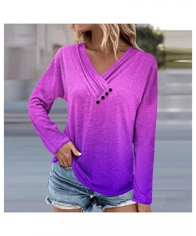 Women V Neck Short/Long Sleeve Tops Casual Button Shirts Trendy Slim Fit T Shirt Tunic Tops to Wear with Leggings A2-purple $...