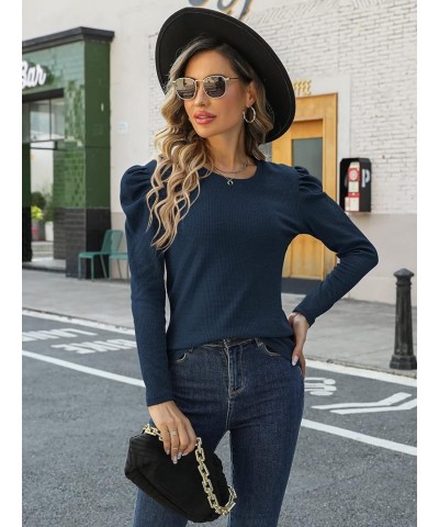 Long Sleeve Shirts for Women Casual Dressy Blouse Tops 2024 Spring Fashion T-Shirts Navy Blue $11.25 Blouses