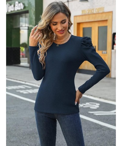 Long Sleeve Shirts for Women Casual Dressy Blouse Tops 2024 Spring Fashion T-Shirts Navy Blue $11.25 Blouses