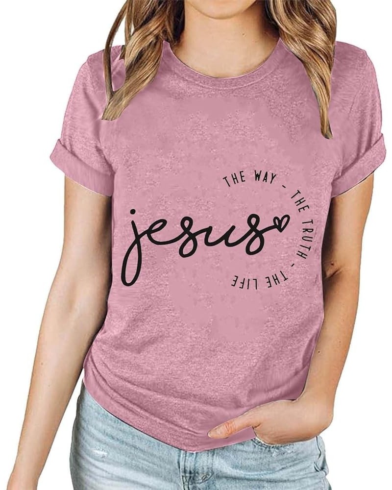 Jesus Easter Shirts for Women Christian Graphic Tshirts Funny Faith Outfit I Can't But I Know A Guy Letter Print Tees A03-pin...