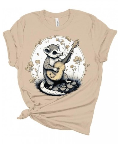 Womens Possum Shirt Cute Animal Playing Guitar T Shirts Cottagecore Clothing Aesthetic Graphic Tees Heather Peach $15.93 Tees