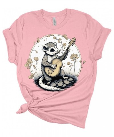 Womens Possum Shirt Cute Animal Playing Guitar T Shirts Cottagecore Clothing Aesthetic Graphic Tees Heather Peach $15.93 Tees