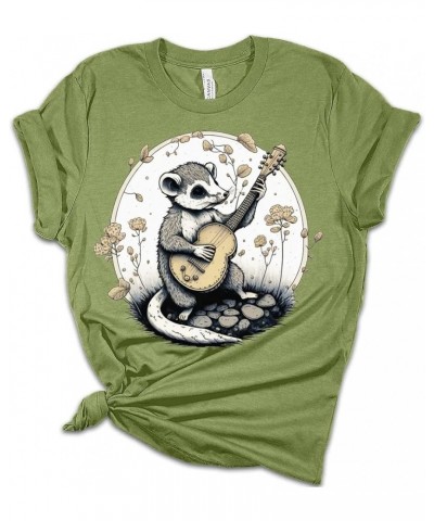 Womens Possum Shirt Cute Animal Playing Guitar T Shirts Cottagecore Clothing Aesthetic Graphic Tees Heather Peach $15.93 Tees