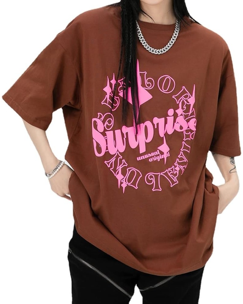 Women's Vintage Graphic Short Sleeve Round Neck Oversized Loose Tee Trendy Y2k Alt Emo Shirt Fairy Grunge Top Brown $11.79 Tees