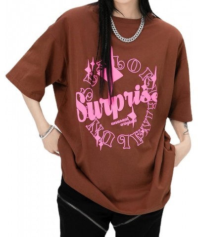 Women's Vintage Graphic Short Sleeve Round Neck Oversized Loose Tee Trendy Y2k Alt Emo Shirt Fairy Grunge Top Brown $11.79 Tees