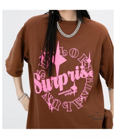 Women's Vintage Graphic Short Sleeve Round Neck Oversized Loose Tee Trendy Y2k Alt Emo Shirt Fairy Grunge Top Brown $11.79 Tees