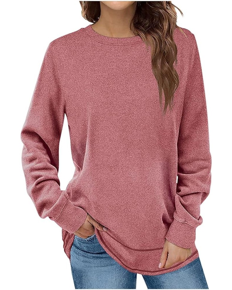 Fall Fashion Clothes for Women Loose Fit Dressy Casual Long Sleeve Soft Crewneck T Shirts 2023 07-red $8.47 Tees