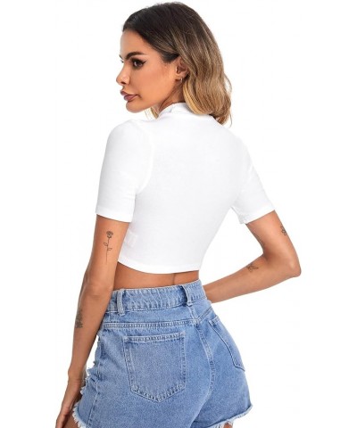 Women's Basic Mock Neck Short Sleeve Slim Fit Crop Tops T-Shirts White $13.24 Tees