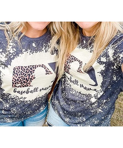 Baseball Mama Bleached T-Shirt for Women Funny Leopard Graphic Mama Distressed Shirt Letter Print Baseball Mom Tee Tops Grey ...