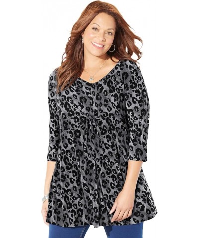 Women's Plus Size Twist Front Top Black Animal Skin $14.30 Tees