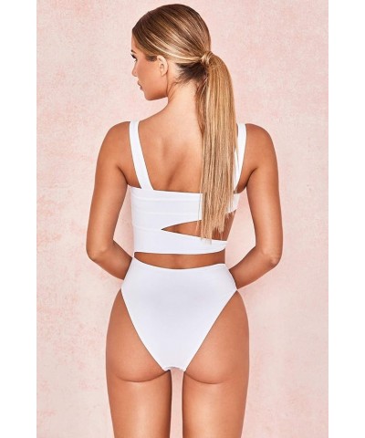 ND Women Bikini Set Bottom One Piece Cutout Swimsuit Tummy Control Girl Triangle Sexy Solid Color High Waist Bikini Dress Whi...