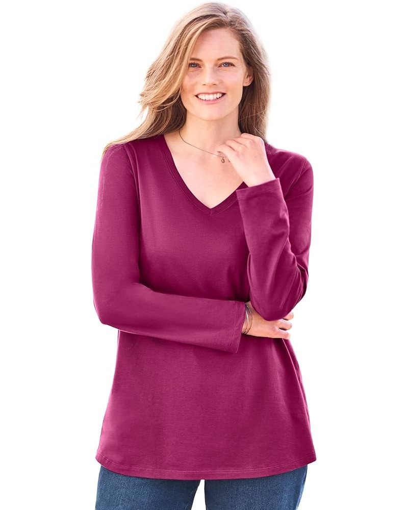 Women's Plus Size Perfect Long-Sleeve V-Neck Tee Shirt Raspberry $16.09 Tees