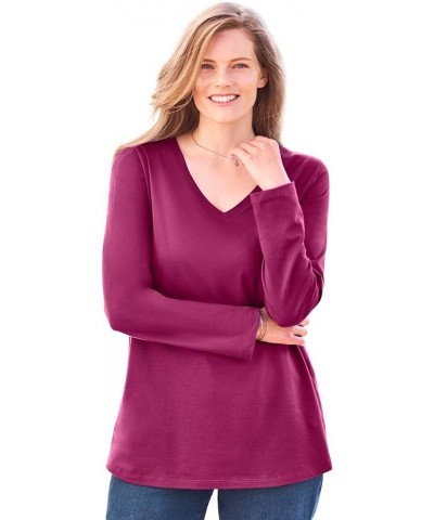 Women's Plus Size Perfect Long-Sleeve V-Neck Tee Shirt Raspberry $16.09 Tees