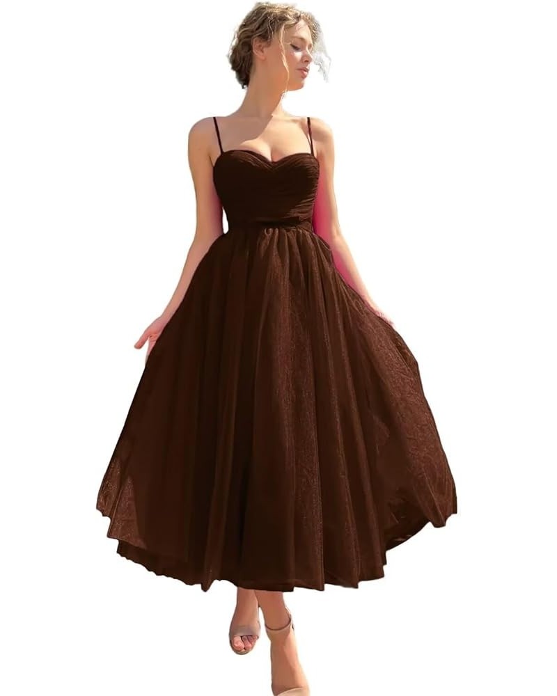 Spaghetti Straps Long Tulle Homecoming Dresses for Women Puffy Prom Dresses A Line Evening Gowns with Pockets Brown $22.05 Dr...