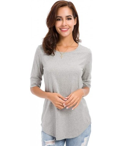 Summer Tops for Women Fashion Loose Fitting Mid Sleeve Crewneck Cotton T Shirts Gray $10.75 Tees