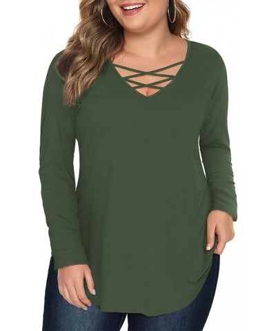 Womens' Plus Size Tops with Short/Long Sleeve Criss Cross Neck C: Olive Green $10.99 Tees