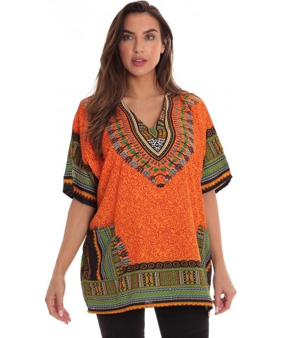 Dashiki Shirt for Women with Pockets African Tribal Print Boho Top Orange $10.59 Tees