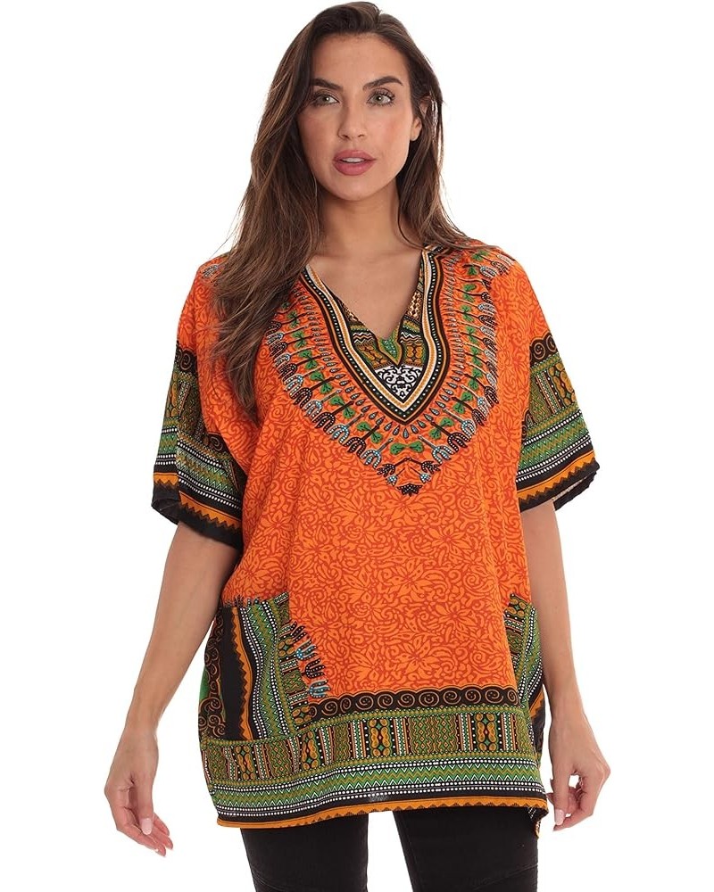 Dashiki Shirt for Women with Pockets African Tribal Print Boho Top Orange $10.59 Tees