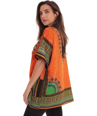 Dashiki Shirt for Women with Pockets African Tribal Print Boho Top Orange $10.59 Tees