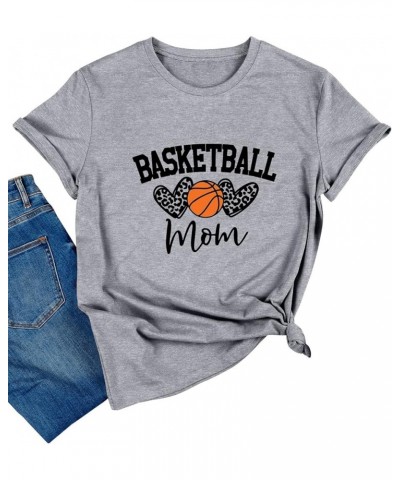 Womens Basketball Mom T-Shirt Graphic Tees Shirt Summer Short Sleeve Casual Tops A1-grey $11.19 Tees