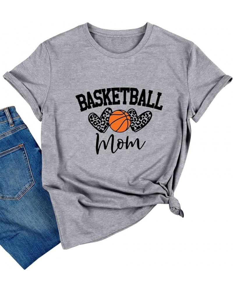 Womens Basketball Mom T-Shirt Graphic Tees Shirt Summer Short Sleeve Casual Tops A1-grey $11.19 Tees