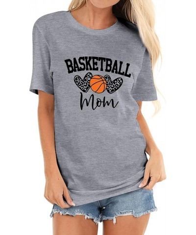 Womens Basketball Mom T-Shirt Graphic Tees Shirt Summer Short Sleeve Casual Tops A1-grey $11.19 Tees