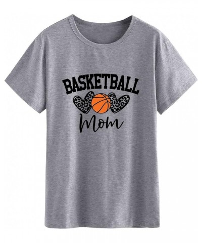 Womens Basketball Mom T-Shirt Graphic Tees Shirt Summer Short Sleeve Casual Tops A1-grey $11.19 Tees