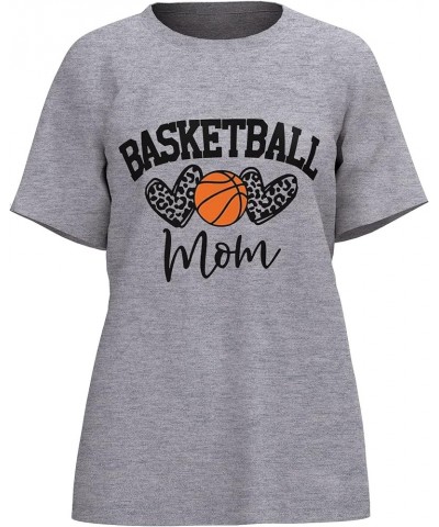 Womens Basketball Mom T-Shirt Graphic Tees Shirt Summer Short Sleeve Casual Tops A1-grey $11.19 Tees