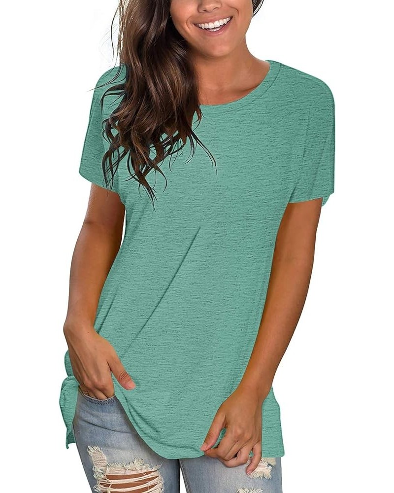 Womens T Shirts Short Sleeve Crewneck Loose Summer Tees Basic Tops 02 Grass Green $10.79 Tees