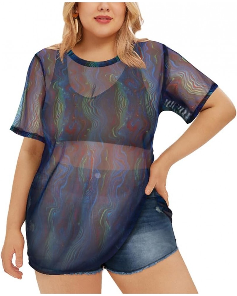 Plus Size Mesh Tops Sexy See Through Shirt Sheer Tee Shirt Blouse Clubwear XL-5XL 907-tie Dye4 $11.75 Tees