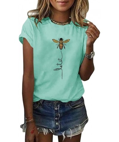 Womens Short Sleeve Let it Bee T Shirts Casual Graphic Cute Letter Printed Loose Tees Tops A-Grey A-sky Blue $9.87 Tees