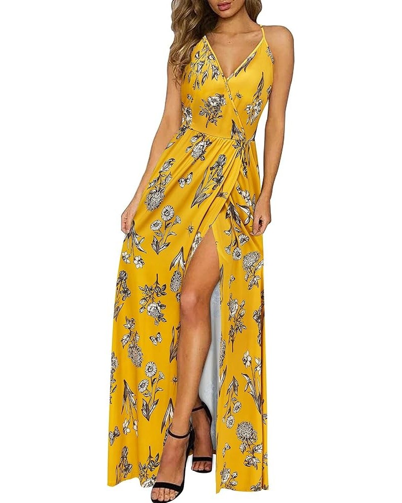 Women's 2024 Maxi Sundresses Summer Beach Long Wrap V-Neck Floral/Solid Casual Dress for Women Sleeveless-Floral Z_floral 39 ...