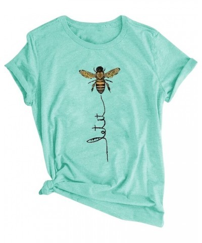 Womens Short Sleeve Let it Bee T Shirts Casual Graphic Cute Letter Printed Loose Tees Tops A-Grey A-sky Blue $9.87 Tees